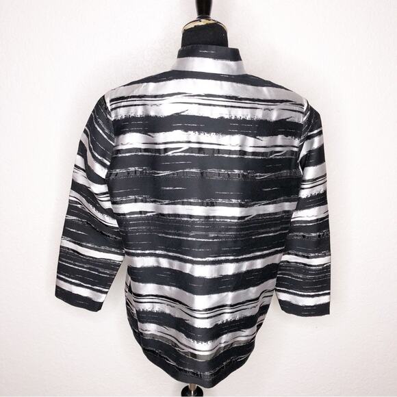 Misook black silver metallic abstract stripe full zip jacket size Large - Picture 14 of 14